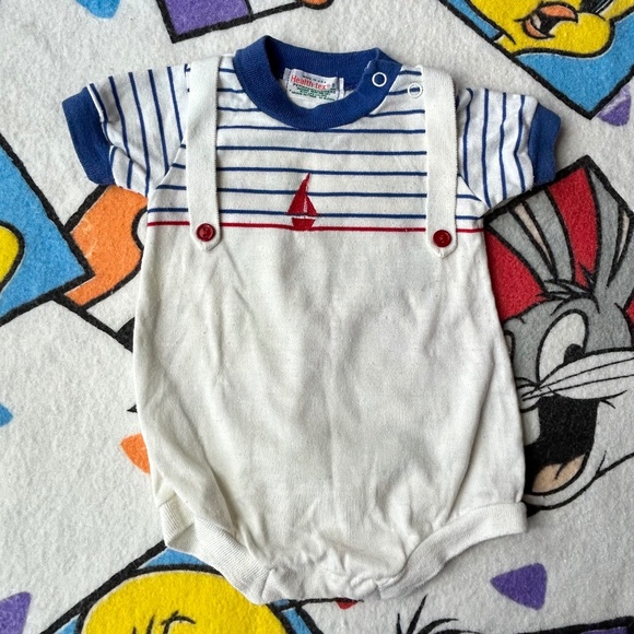 Vintage 80s Health-tex Sailboat One Piece Romper - Picture 1 of 4